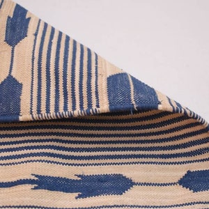 Multiple Sizes Cotton Beige and Blue Modern Stripes Runner Rug Woven Kilim Rug image 8