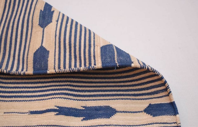 Multiple Sizes Cotton Beige and Blue Modern Stripes Runner Rug Woven Kilim Rug image 8