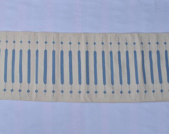 Múltiples tamaños Blanco y azul Rayas modernas Tejido a mano Alfombra de corredor - Reversible Runner Kilim