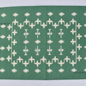 2 x 3, 2 x 4 tapis vert et blanc en coton tissé à la main, petite taille, lavable et réversible Kilim Dhurrie