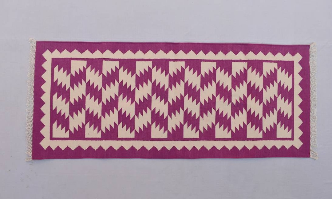 Multiple Sizes Pink & White Zig Zag Rug Runner Dark Pink and White Hand