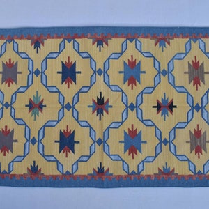 3x5 Cotton Beautiful Hand woven Yellow Rug Kilim -90*150 CM.Handmade Indian Rug