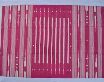 4x6 Dark Pink and White Cotton Handmade Rug- Flat weave and Hand woven Kilim Rug