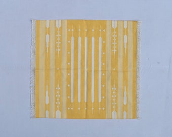 Square Yellow and White Handmade  Stripes Modern Design Rug - beautiful Yellow Rug
