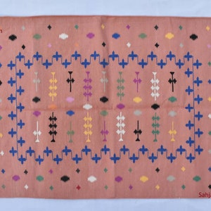 3x5,4x6 Cotton Light peach Hand Woven Rug dhurrie- Flat weave Kilim Indian Rug