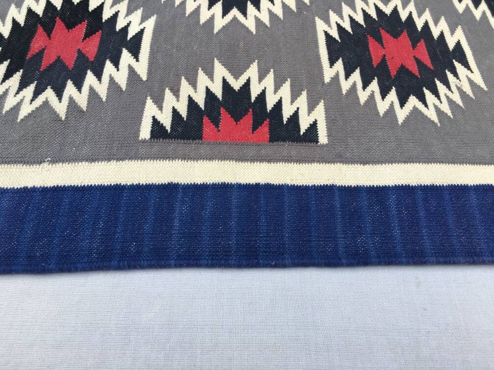 Multiple Sizes Greyredblack and Blue Cotton Rug Dhurrie - Etsy