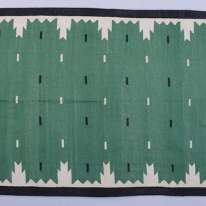 Multiple Sizes Green and Black Handmade Modern Design Rug - Beautiful Flat weave Blue Kilim