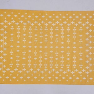 Multiple Sizes Cotton Yellow And White Handmade Cotton Rug Dhurrie- Hand Woven Rug