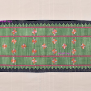 Green and Blue Modern Flowers Design Hand woven Runner Rug- Reversible Runner Kilim
