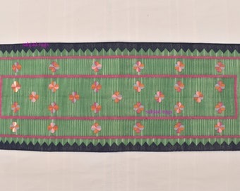 Green and Blue Modern Flowers Design Hand woven Runner Rug- Reversible Runner Kilim