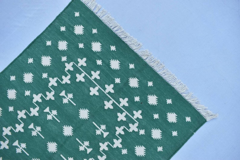 Multiple Sizes Green Cotton Runner Rug Hand Woven Beautiful Etsy