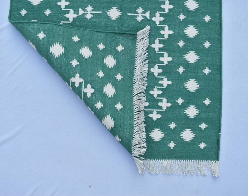 Multiple Sizes Green Cotton Runner Rug Hand Woven Beautiful Etsy