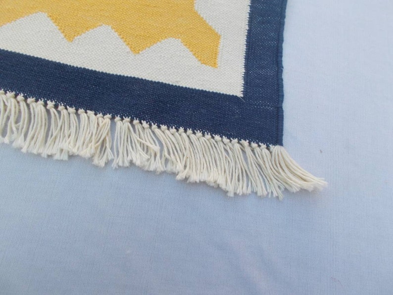Multiple Sizes Yellow Runner Rug Navy Blue Border and White Etsy