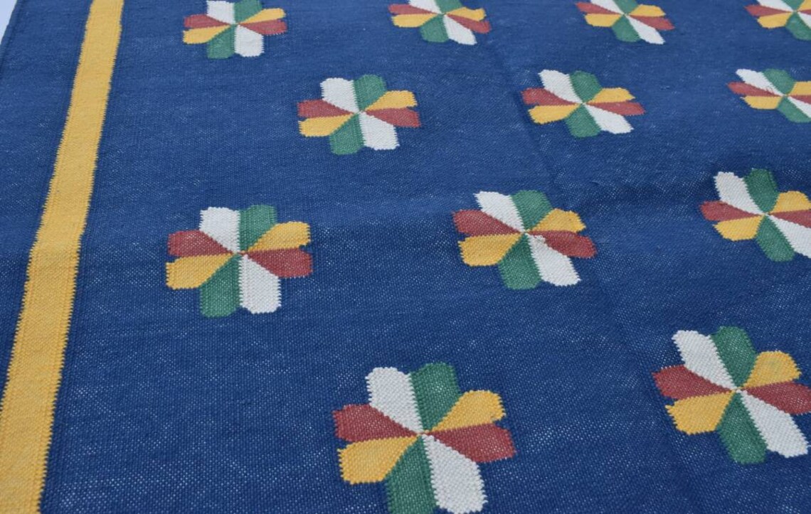 Multiple Sizes Indigo Blue Cotton Handmade Flower Design Rug | Etsy