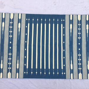3x5 Denim Stripes Cotton Rug Dhurrie - Denim Blue And White