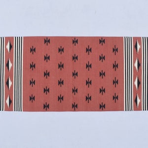 Indian Red  and Black Modern Cotton Runner Rug - Hand woven Runner Rug Kilim