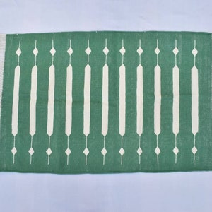 2x3,2x4 Green and white Striped Modern Cotton Hand Woven Small Size Rug
