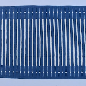 Multi Pure Indigo Blue and  White Stripes Handmade Modern Design Rug - Beautiful Flat weave Blue Kilim