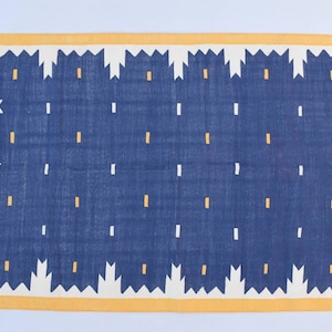 Múltiples tamaños azul y amarillo Handmade Modern Design Rug - Hermoso tejido plano Blue Kilim
