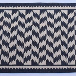 Black And Beige Cotton Handmade Modern Rug- Flat weave and Hand woven Kilim Rug