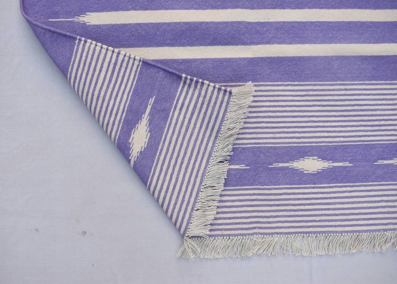 Light Purple and White Cotton Handmade Modern Stripes Rug | Etsy