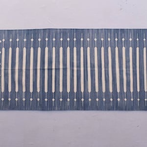 Blue and White Modern Striped Rug Runner- Tie-Dye Blue  Hand woven Runner Rug