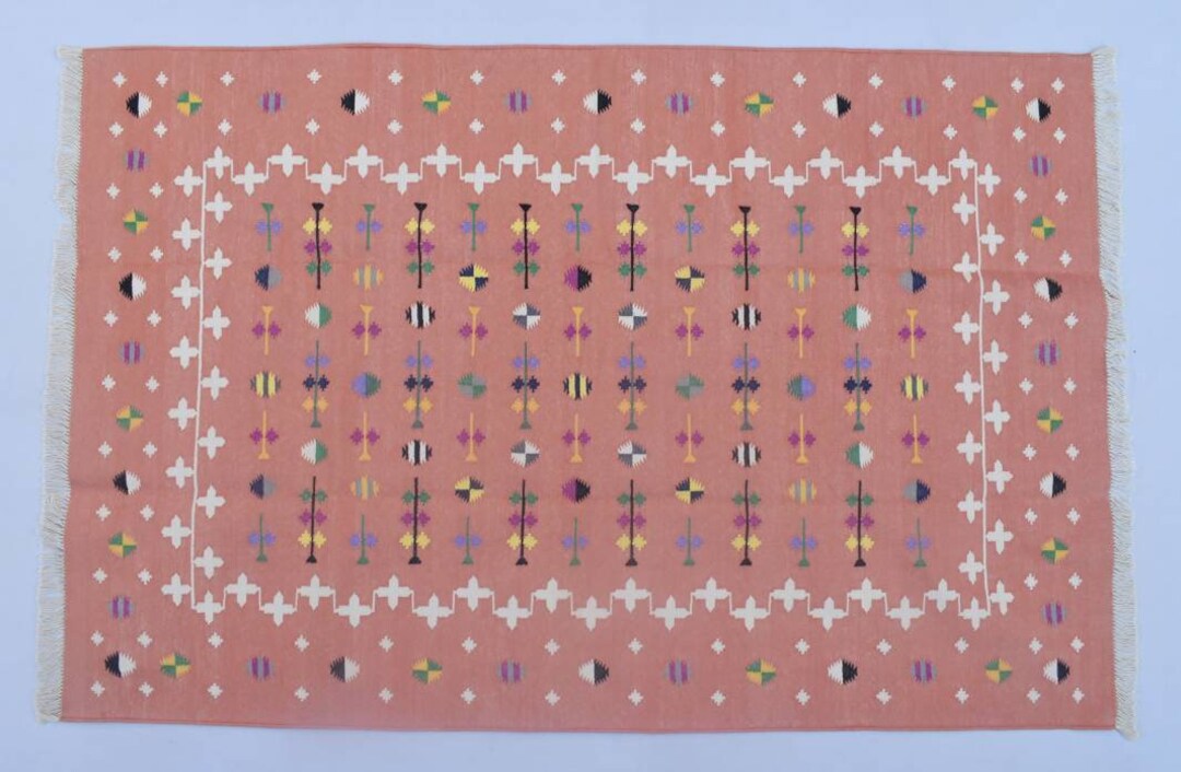 Multiple Sizes Light Peach Handmade Modern Pattern Rug- Flat Weave and ...