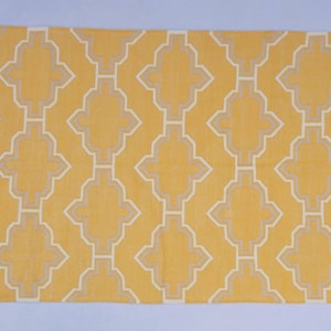 Multiple Sizes Yellow Cotton Geometric Pattern Hand woven Rug Carpet