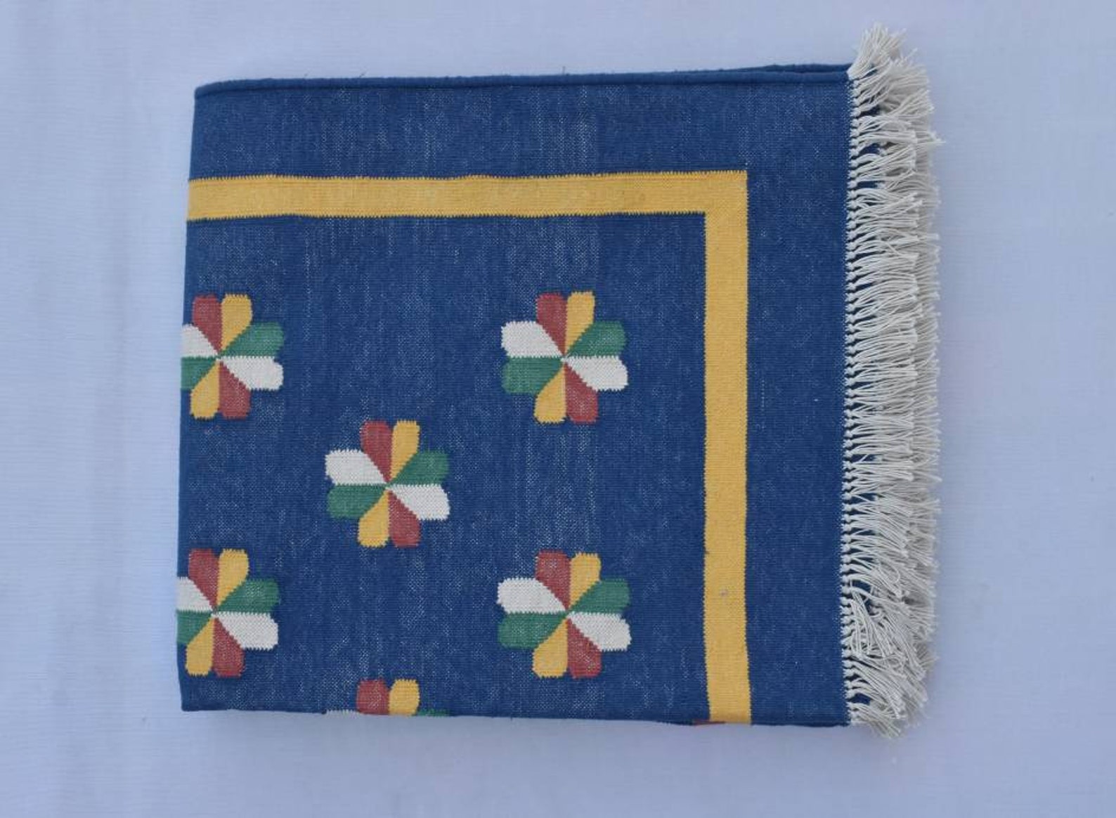 Multiple Sizes Indigo Blue Cotton Handmade Flower Design Rug | Etsy