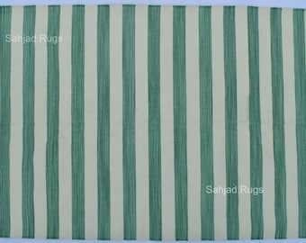 Handwoven Cotton Rug – Rustic Green and White Striped Kilim