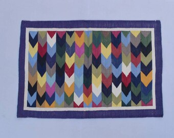 2x3 Woven Small Size Blue Border Cotton Hand Woven 60*90 CM Rug.