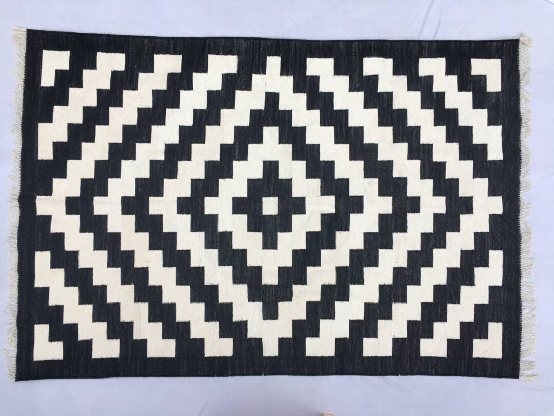 4x6 Black and White Cotton Rug Popular Design Handmade Rug Etsy
