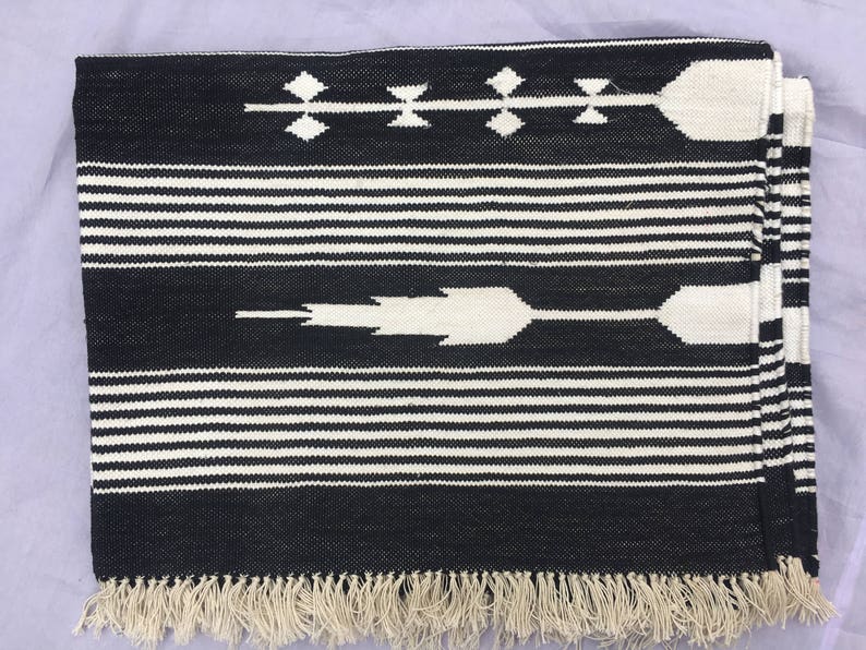 3x5 Black and White Cotton Rug Dhurrie Stripes Etsy