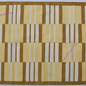 Yellow and Rusic yellow With white colour Cotton Handmade Modern Pattern Rug- Flat weave and Hand woven Kilim Rug