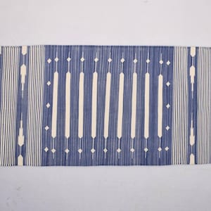Multiple Sizes Cotton Blue & White  Modern Stripes Runner Rug - Woven Kilim Rug