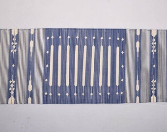 Múltiples tamaños algodón azul y blanco rayas modernas Runner Rug - tejido Kilim Rug