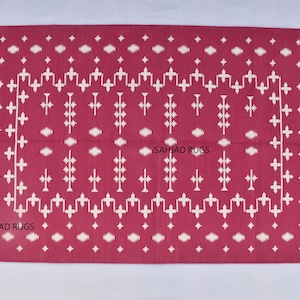 3x5,4x6 Cotton Dark Pink and White Hand Woven Rug dhurrie- Flat weave Kilim Indian Rug