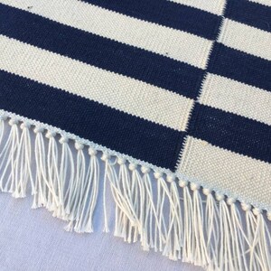 Square Blue Rug Cotton Hand Woven Dark Royal Navy Blue Square Handmade ...