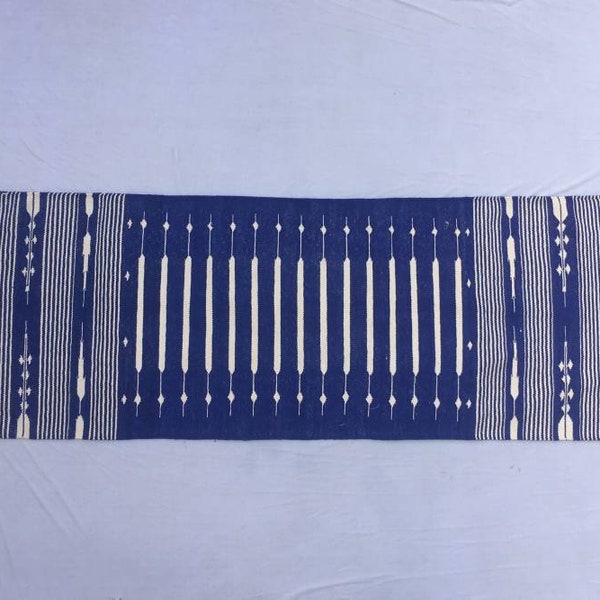 Multiple Sizes Blue Cotton Runner Handmade Rug - Beautiful Blue And White