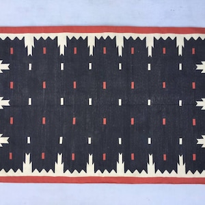 Multiple Sizes Cotton Black, Red And  White  Handmade Cotton Rug Dhurrie- Hand Woven Rug