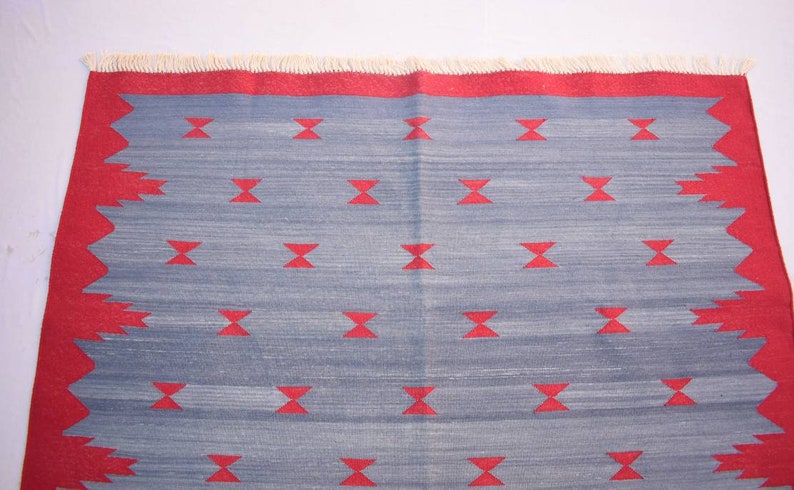 Multi Sizes Cotton Blue and Red Handmade Modern Design Rug. | Etsy