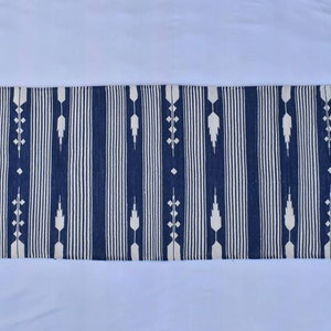 Multiple Sizes Cotton Dark Blue and white Modern Stripes Hand woven Runner Rug- Reversible Runner Kilim