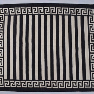 Square Sizes Black & white Cotton Handmade Modern Stripes Rug- Flat weave and Hand woven Kilim Rug
