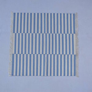 Tappeto quadrato azzurro in cotone tessuto a mano, tappeto quadrato fatto a mano in stile moderno, diverse dimensioni
