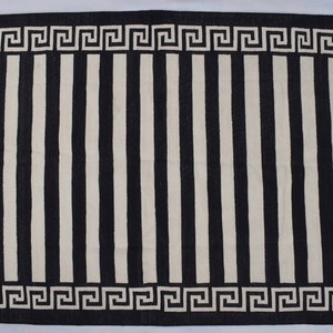 Multiple Sizes Black & white Cotton Handmade Modern Stripes Rug- Flat weave and Hand woven Kilim Rug