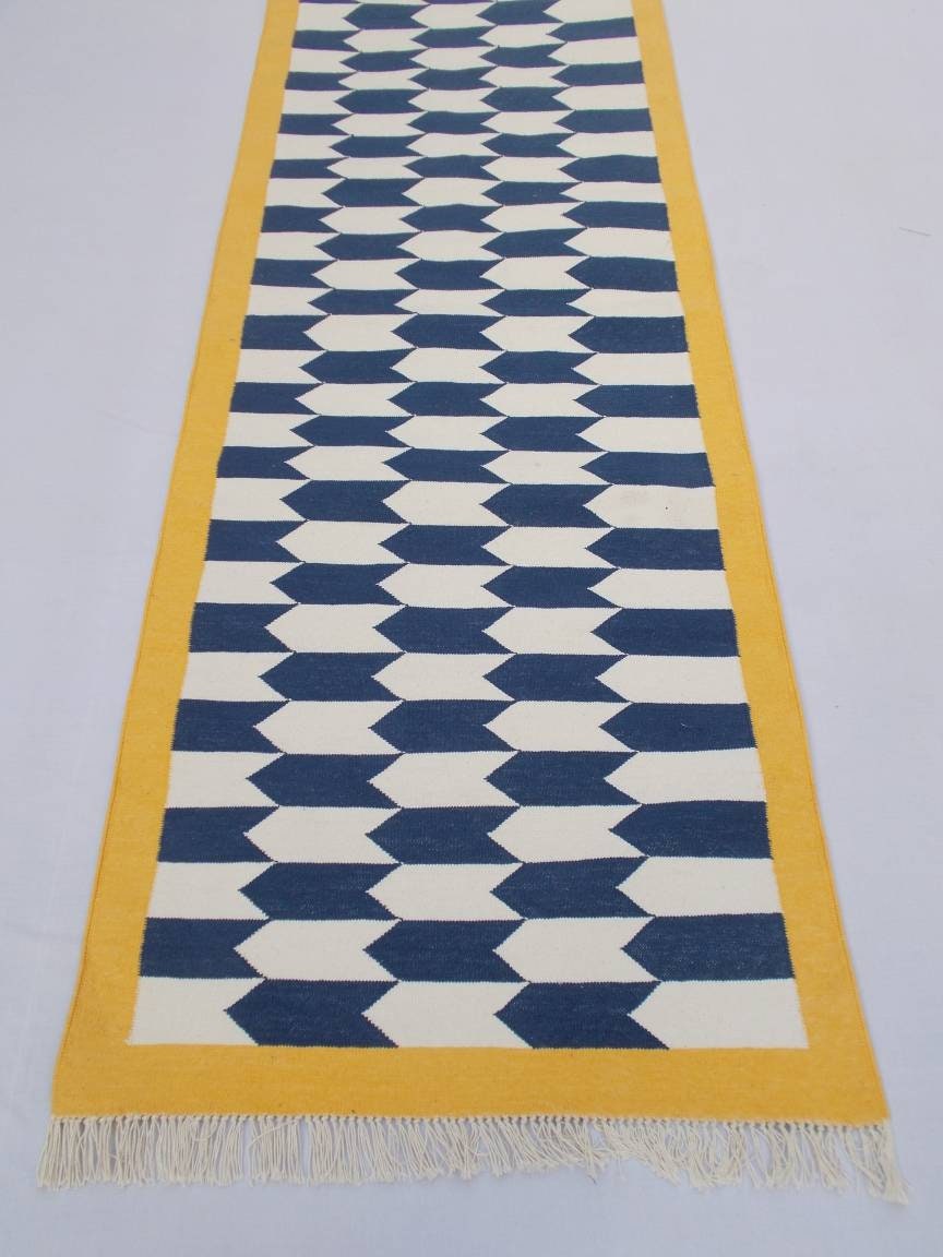 Multiple Sizes Blue,yellow and White Rug Runner- Hand Woven Runner - Etsy