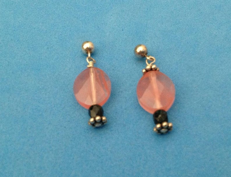 Set of pierced earrings sterling silver rose quartz onyx 17 necklace