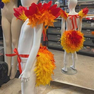Child&#39;s Phoenix Costume: Feather Epaulet & Tail - Red, Orange, Yellow