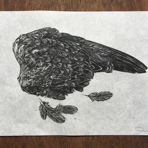 Single Pigeon Wing Linocut Print / Linoprint / Relief Print / Handmade
