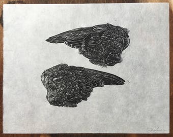 Pigeon Wings Linocut Print / Relief Print / Handmade